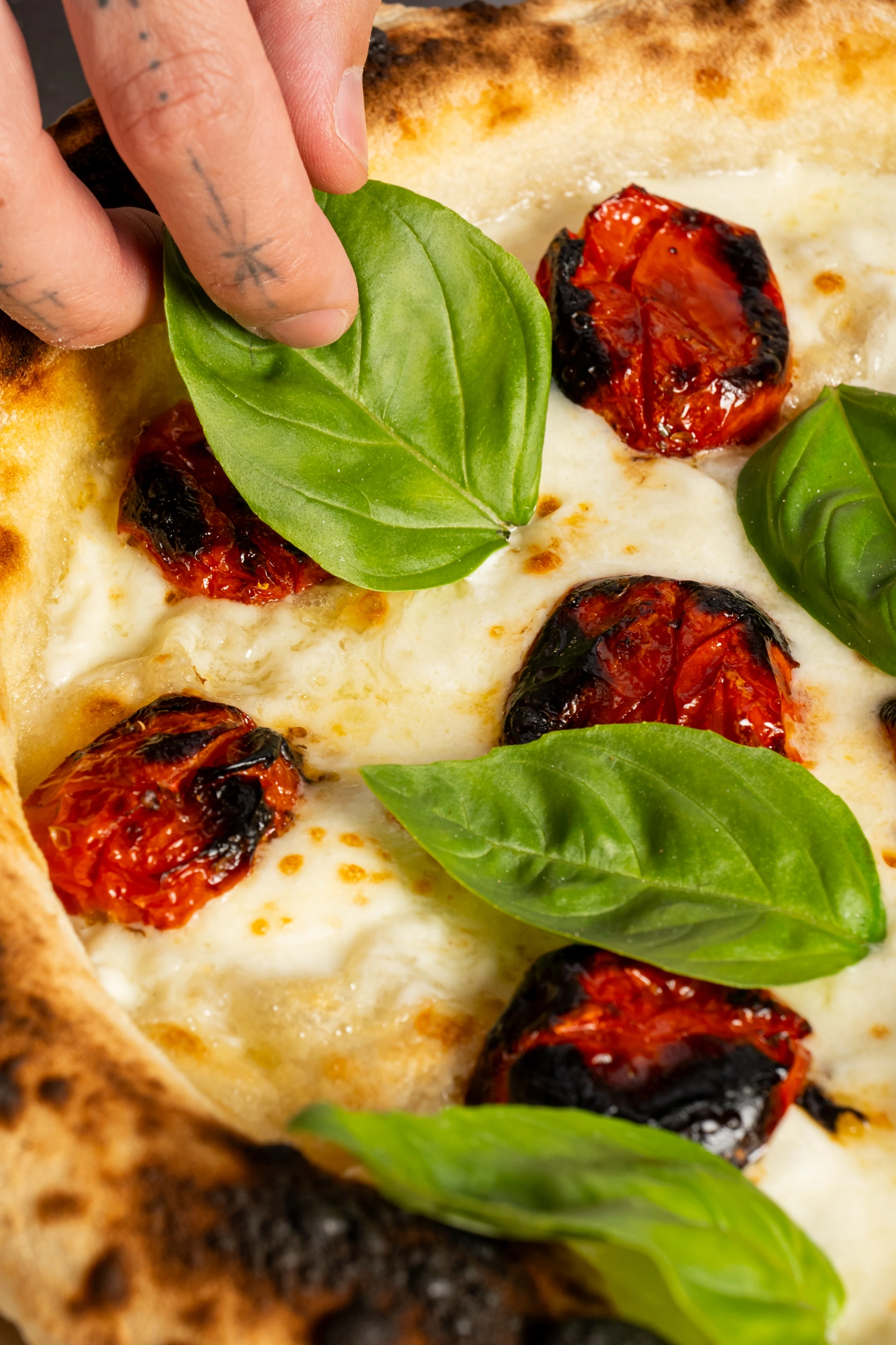Basilico fresco aggiunto alla pizza FERMENTO